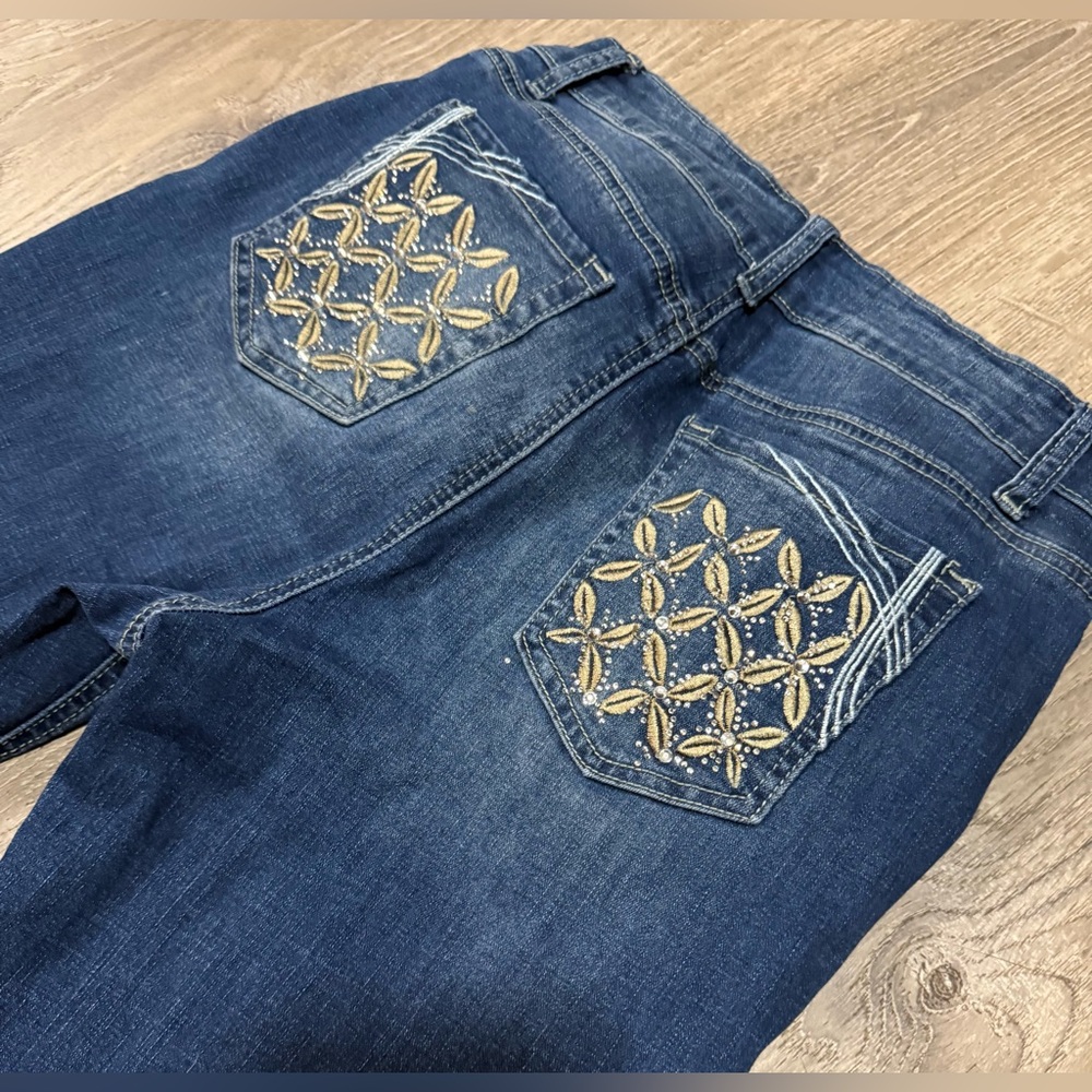 Flamingo by Flamingals Dark Wash Straight Leg Jeans Sequined Denim Small 26 - Picture 11 of 11